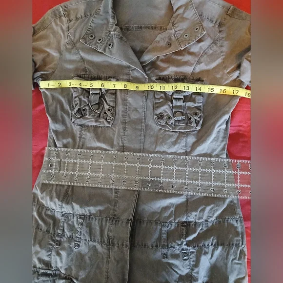 Vintage y2k olive green cargo mini dress - Picture 3 of 10